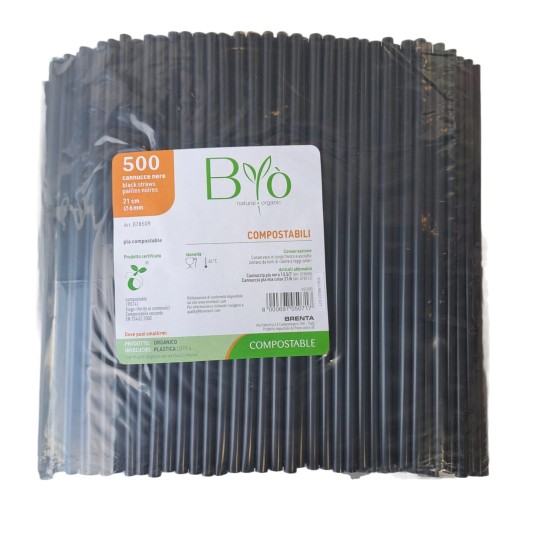 CANNUCCE IN PLA BIODEGRADABILI E COMPOSTABILI NERE CM 21 PZ.500