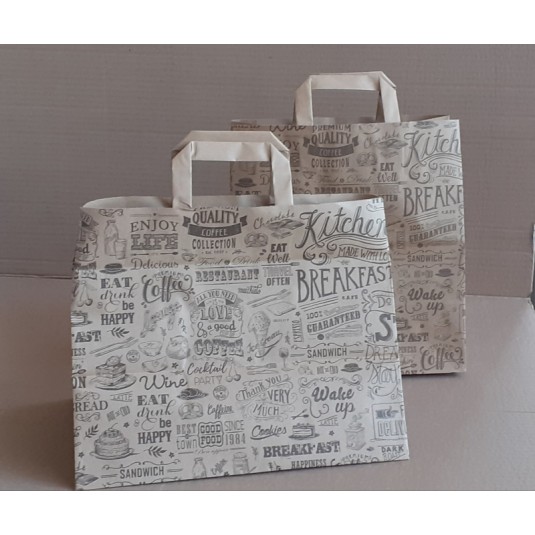 100 SACCHETTI  PER ASPORTO IN CARTA  DECORATA MEDIA 32 + 21X H 27