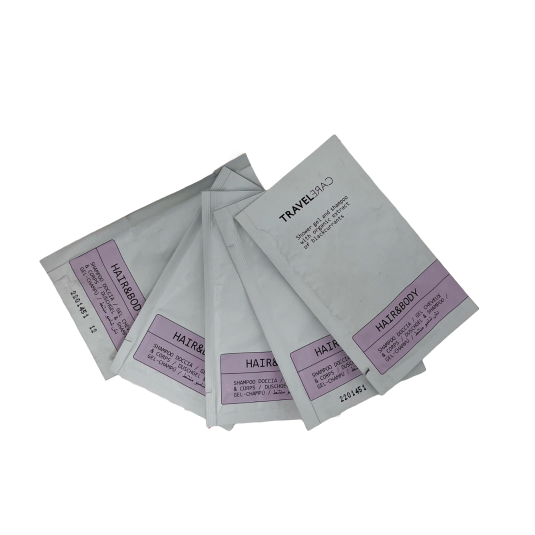 SHAMPO DOCCIA IN BUSTINA MONOUSO - LINEA TRAVELCARE 