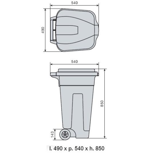 BIDONE  RACCOLTA DIFFERENZIATA CON RUOTE E COPERCHIO - CAPACITA' LT 100